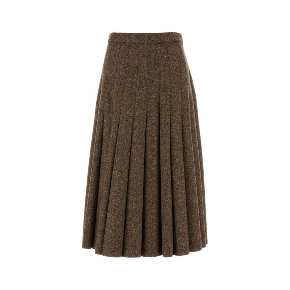 Brunello Cucinelli Women Melange Brown Wool Blend Skirt